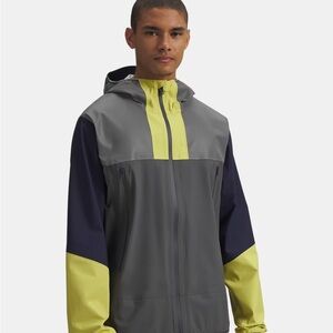 Under Armour Men's Gray and Yellow Performance Halo Rain Jacket NWT
